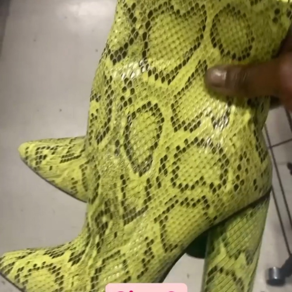 Faux snakeskin booties with chicly heel